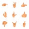 Communication gestures icons set, cartoon style