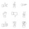Communication gestures icons set, outline style