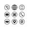 Communication icon set in black. Call, browser, phone, message, location and email sign. Vector EPS 10. Isolated on white