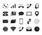 Communication icons. Smartphone call, mailing or texting symbols. Laptop and network sharing signs. Global phone and