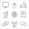 communication line icons. linear set. quality vector line set such as chat, antenna, chat, bookmark, worldwide, satellite dish,