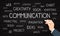 Communication and marketing - word cloud - chalk and blackboard