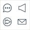 communication and media line icons. linear set. quality vector line set such as mail, continue, sound