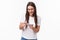 Communication, technology and lifestyle concept. Portrait of charismatic funny and happy young carefree girl in glasses