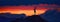 Communication tower and Incredible purple sunset in the mountains. colors of nature. Sunset panorama on the background of
