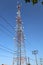 Communication tower. Telco Trellis for 3G 4G 5G Apocalypse Internet Communication, mobile, FM Radio and Television Broadcasting On