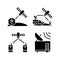 Communications satellites black glyph icons set on white space