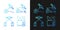 Communications satellites gradient icons set for dark and light mode for