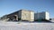 Communism block atmosphere. Russia. Tiksi. Siberia. Old people in on street of Tiksi. Abandoned housing block in northern Siberia.