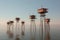 A community adapts to rising sea levels with floating architecture. Generative AI