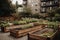 community garden with self-watering planters, raised beds, and vegetable seeds