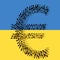 Community of people forming the euro sign on Ukrainian flag