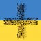 Community of people forming the plus sign on Ukrainian flag