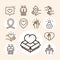 Community together charity donation and love line icons collection