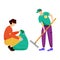 Community workerw cleaning trash flat vector illustration