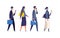 Commute of working businessmen in the new normal lifestyles. Flat design vector illustration of masked business people