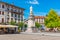 COMO, ITALY, JULY 17, 2019: People are strolling on Piazza Alessandro Volta in Italian town Como