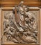 COMO, ITALY - MAY 8, 2015: The carved wooden relief of Last Judgment on the pulpit of church Santuario del Santissimo Crocifisso