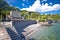 Como Lake. Idyllic beach and Villa Sola Cabiati in Tremezzo on Lake Como view