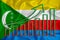Comores flag with a graph of price increases for the country`s currency. Rising prices for shares of companies and