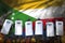 Comoros police squad protecting order against riot - protest fighting concept, military 3D Illustration on flag background