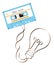 Compact audio cassette blue color and Incandescent light bulb sh