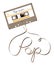 Compact audio cassette brown color and pop text made from analog