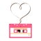 Compact audio cassette pink color and Love heart sign shape made