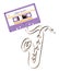 Compact audio cassette violet color and saxophone shape made fro