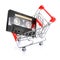 Compact casette in shopping cart isolated