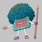 Compact Cassette Tape Character with Pencil. Super Afro Haircut Style. Mixtape Illustration. You Are Next Gesture. Pop Music 80s,