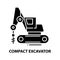 compact excavator symbol icon, black vector sign with editable strokes, concept illustration