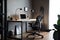 compact and functional home office setup with sleek desk, ergonomic chair and essential accessories