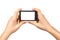 Compact photo camera in hand isolated