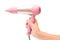 Compact pink hairdryer in hand