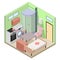 Compact small apartment in isometric view.