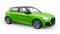 Compact urban premium car in a green hatchback on a white isolated background. 3d illustration