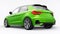 Compact urban premium car in a green hatchback on a white isolated background. 3d illustration