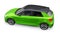 Compact urban premium car in a green hatchback on a white isolated background. 3d illustration