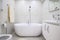 Compact white cozy bathroom with bathub