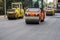 Compactor roller during road construction