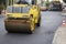 Compactor roller during road construction