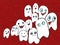 Company amusing ghosts with different emotions. Halloween.