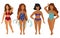 A company of beautiful girls in swimsuits with different types of figures. Body positive