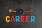 Company career path opportunities concept by colorful wooden alp