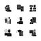 Company conditions black glyph icons set on white space