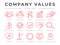 Company Core Values Outline Icon Set. Integrity, Leadership, Quality and Development, Creativity, Accountability, Simplicity,