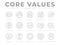 Company Core Values Round Outline Web Icon Set. Integrity, Leadership, Quality and Development, Creativity, Accountability,