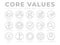 Company Core Values Round Outline Web Icon Set. Integrity, Leadership, Quality and Development, Creativity, Accountability,