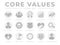 Company Core Values Round Web Icon Set. Integrity, Leadership, Quality and Development, Creativity, Accountability, Simplicity,